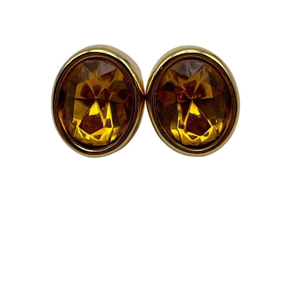 Vintage SAL Swarovski Gold Tone Yellow Faceted Oval Crystal‎ Pierced Earrings